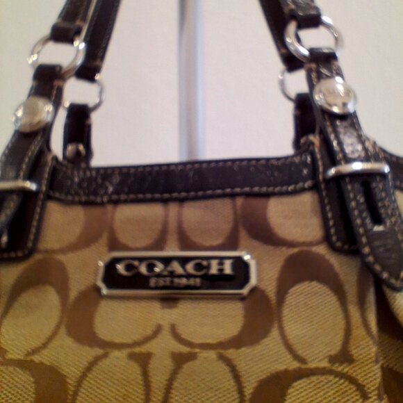 Coach Brown and Tan Shoulder Bag with Signature Monogram - Picture 2 of 15
